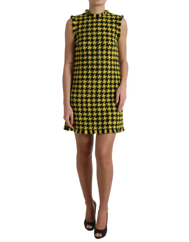 Yellow Houndstooth Sleeveless Aline Mini Dress sold by Lord & Taylor