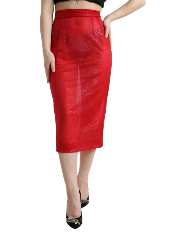 Red Sheer High Waist Pencil Cut Midi Skirt sold by Lord & Taylor