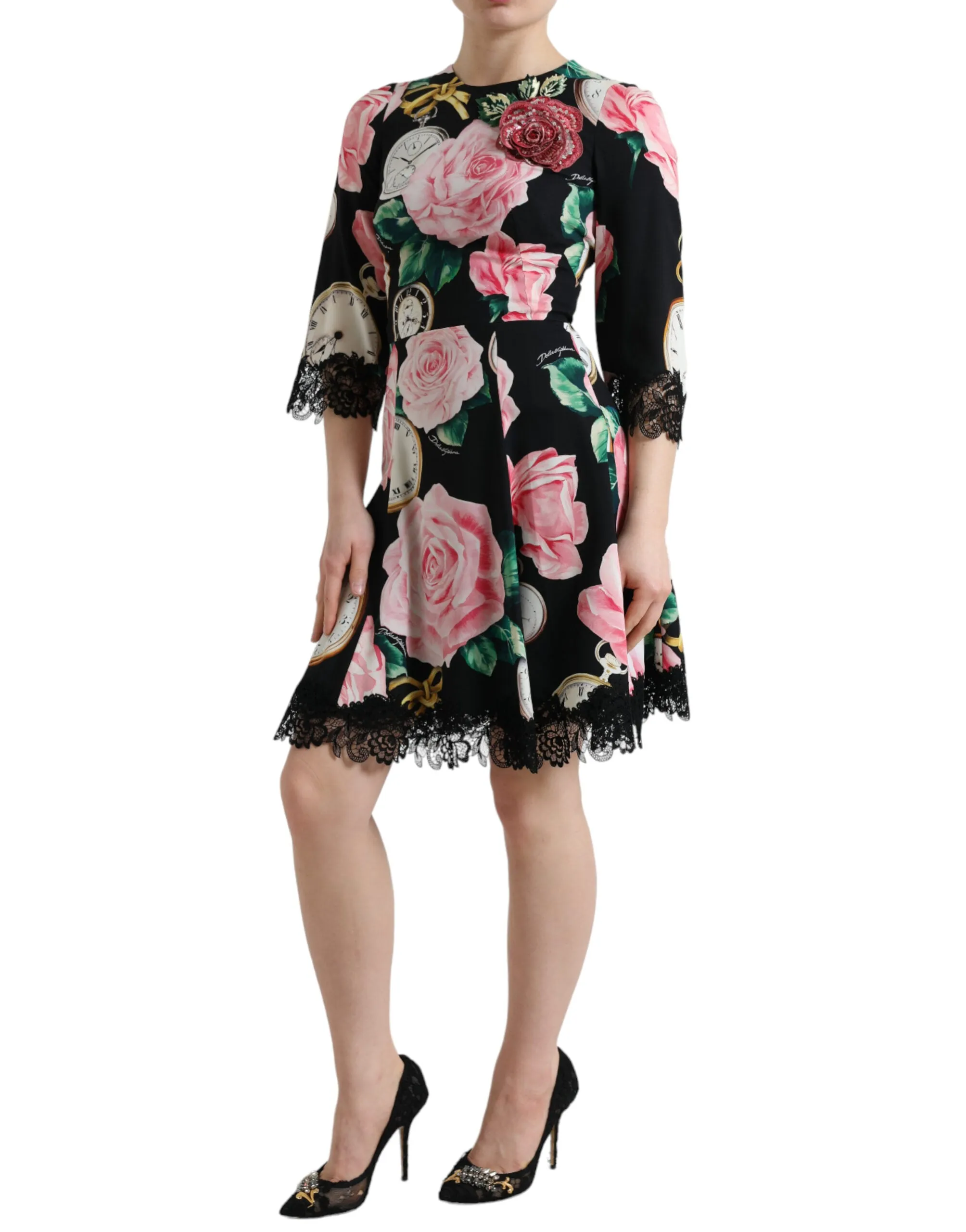 Black Floral Embellished Lace A-line Dress sold by Lord & Taylor product image thumbnail 2