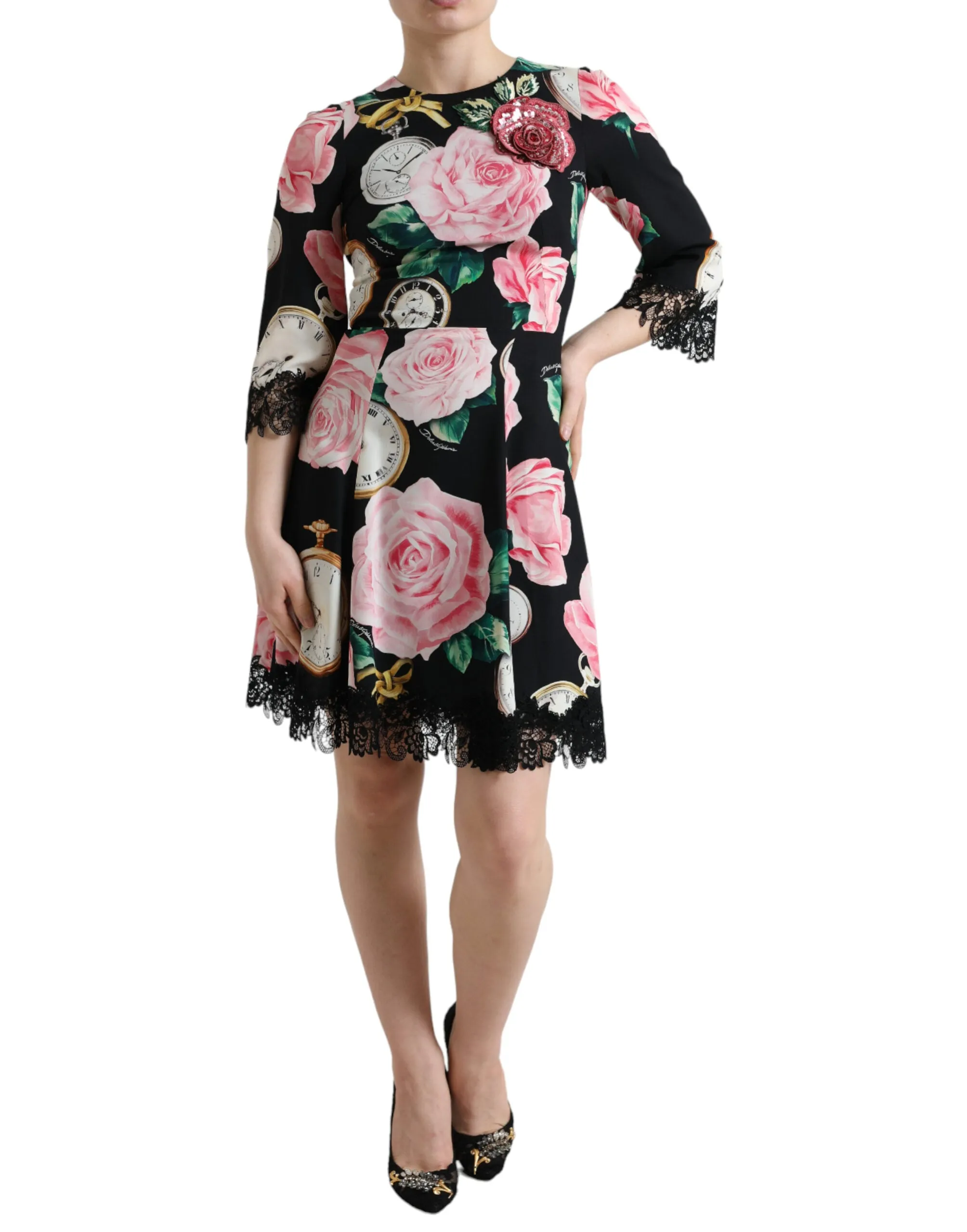 Black Floral Embellished Lace A-line Dress sold by Lord & Taylor
