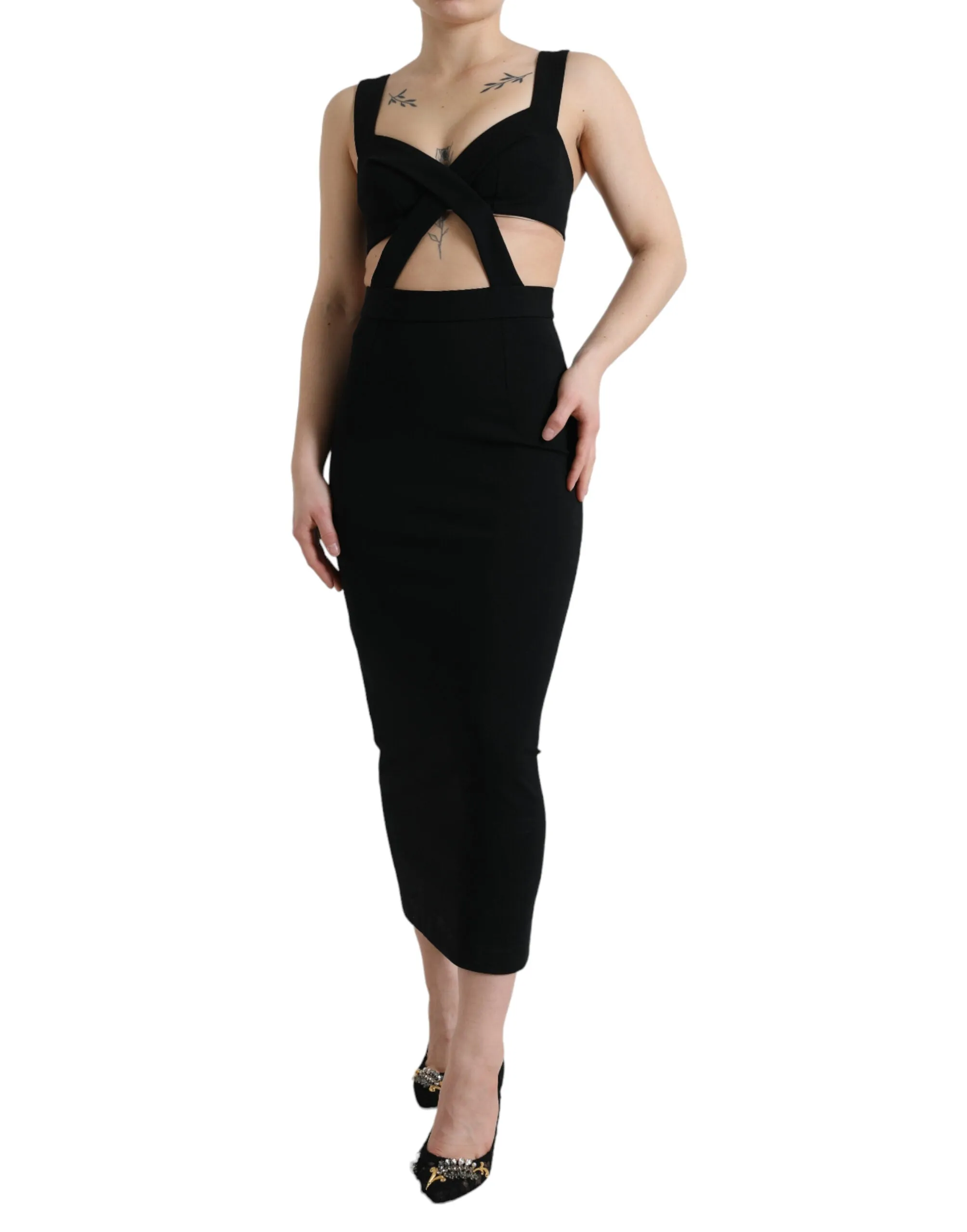 Black Cut Out Sleeveless Bodycon Midi Dress sold by Lord & Taylor