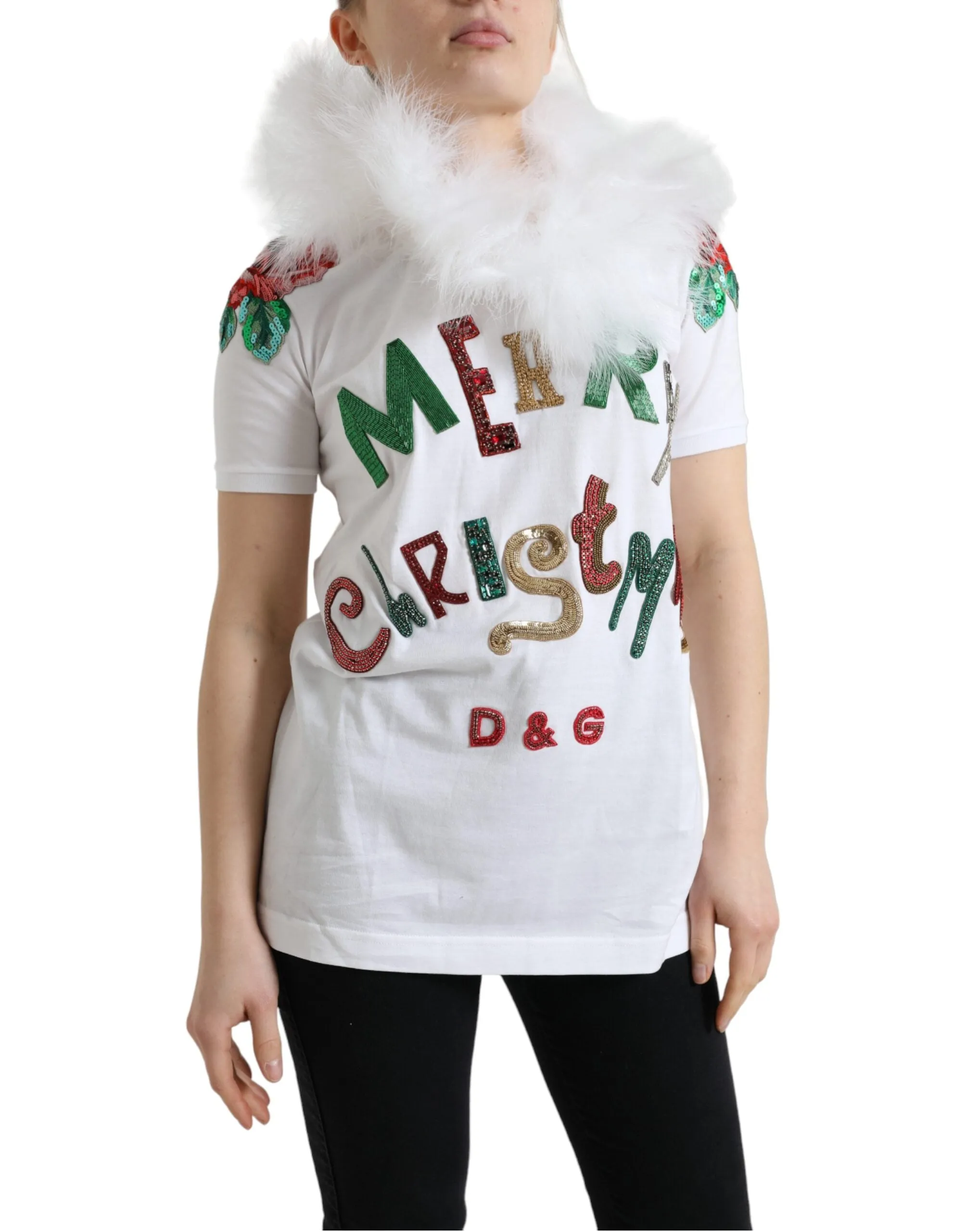 White Cotton Christmas Sequin Fur T-shirt sold by Lord & Taylor product image thumbnail 2
