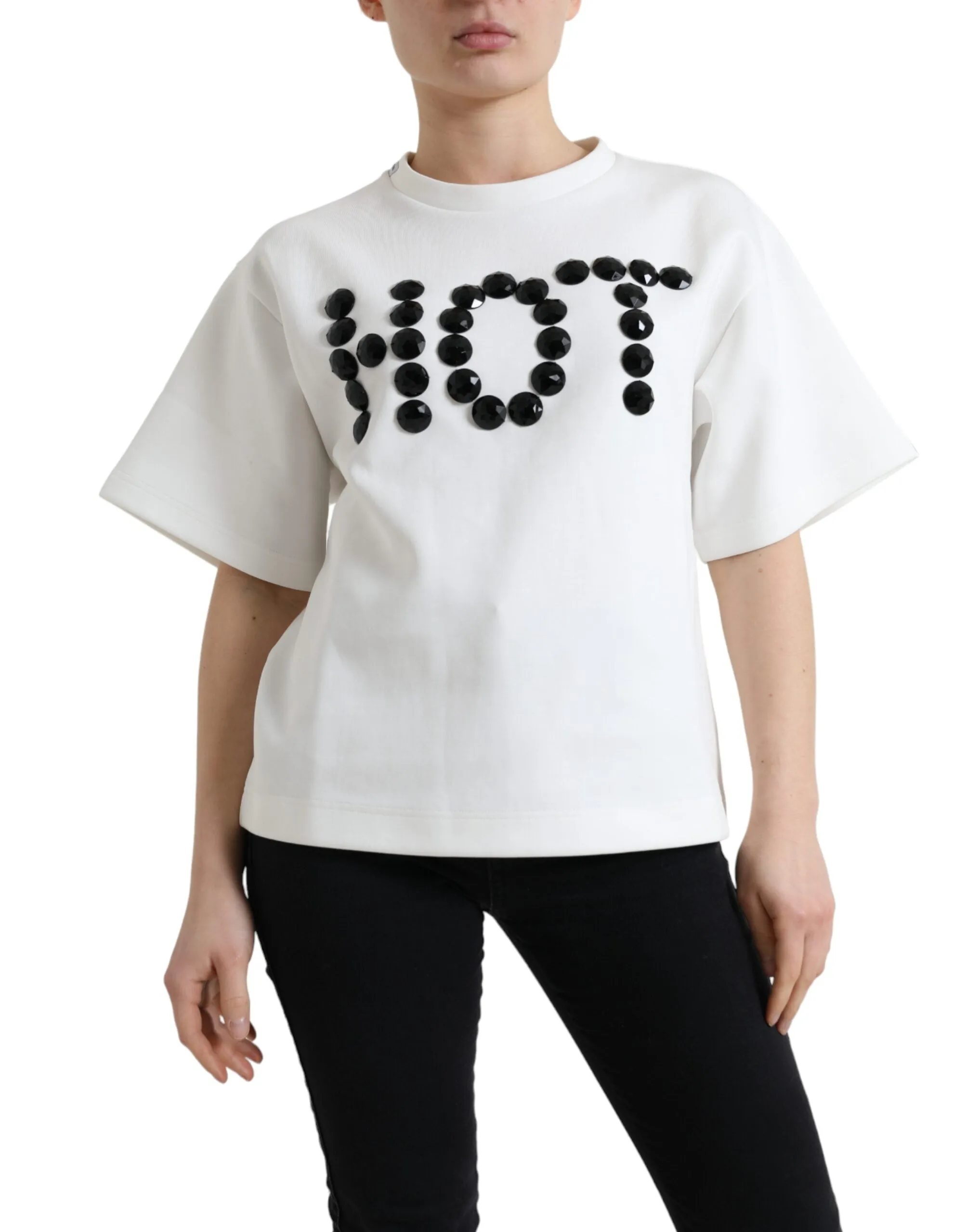 T-shirt White Cotton Stretch Black HOT Crystal sold by Lord & Taylor product image thumbnail 2