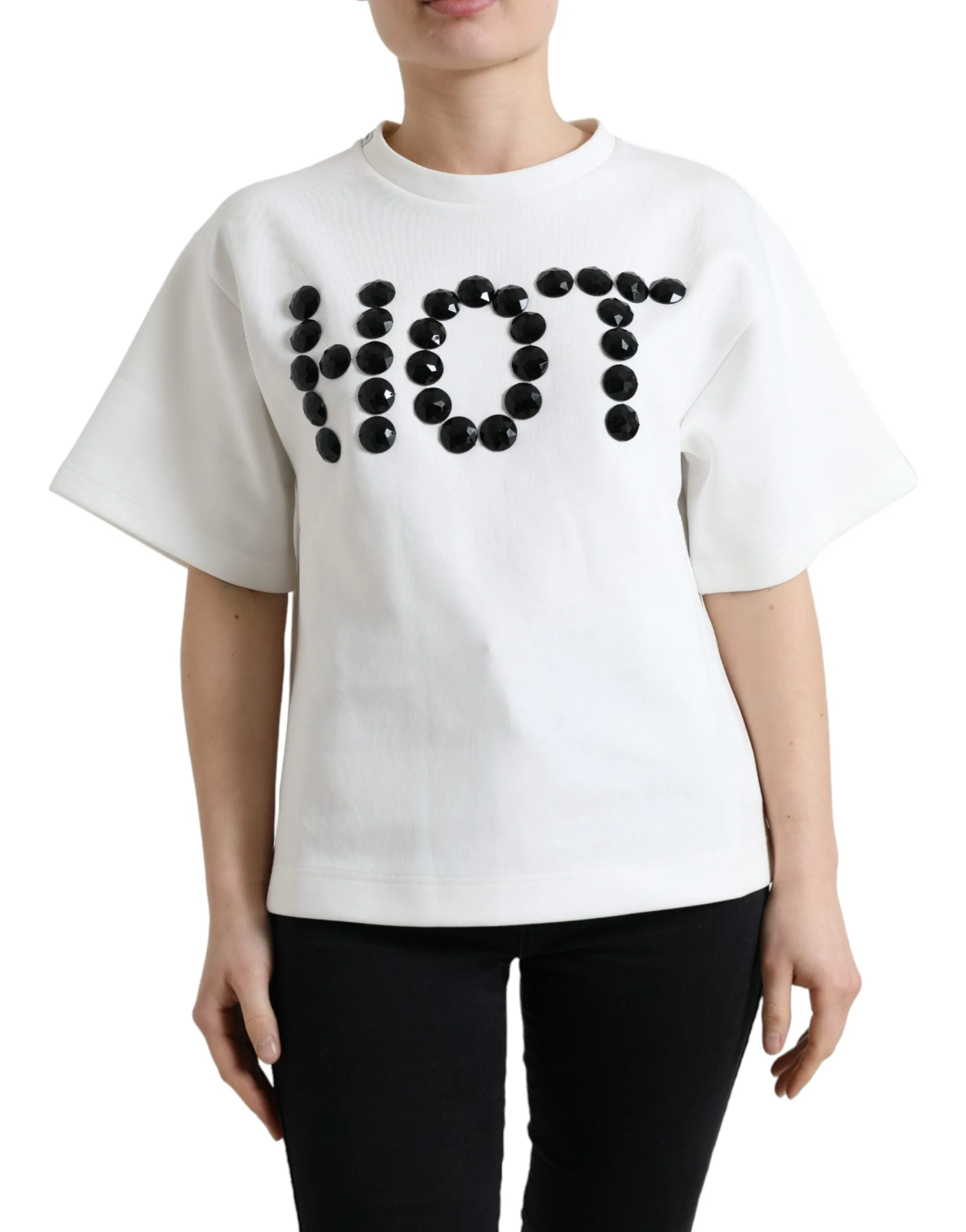T-shirt White Cotton Stretch Black HOT Crystal sold by Lord & Taylor