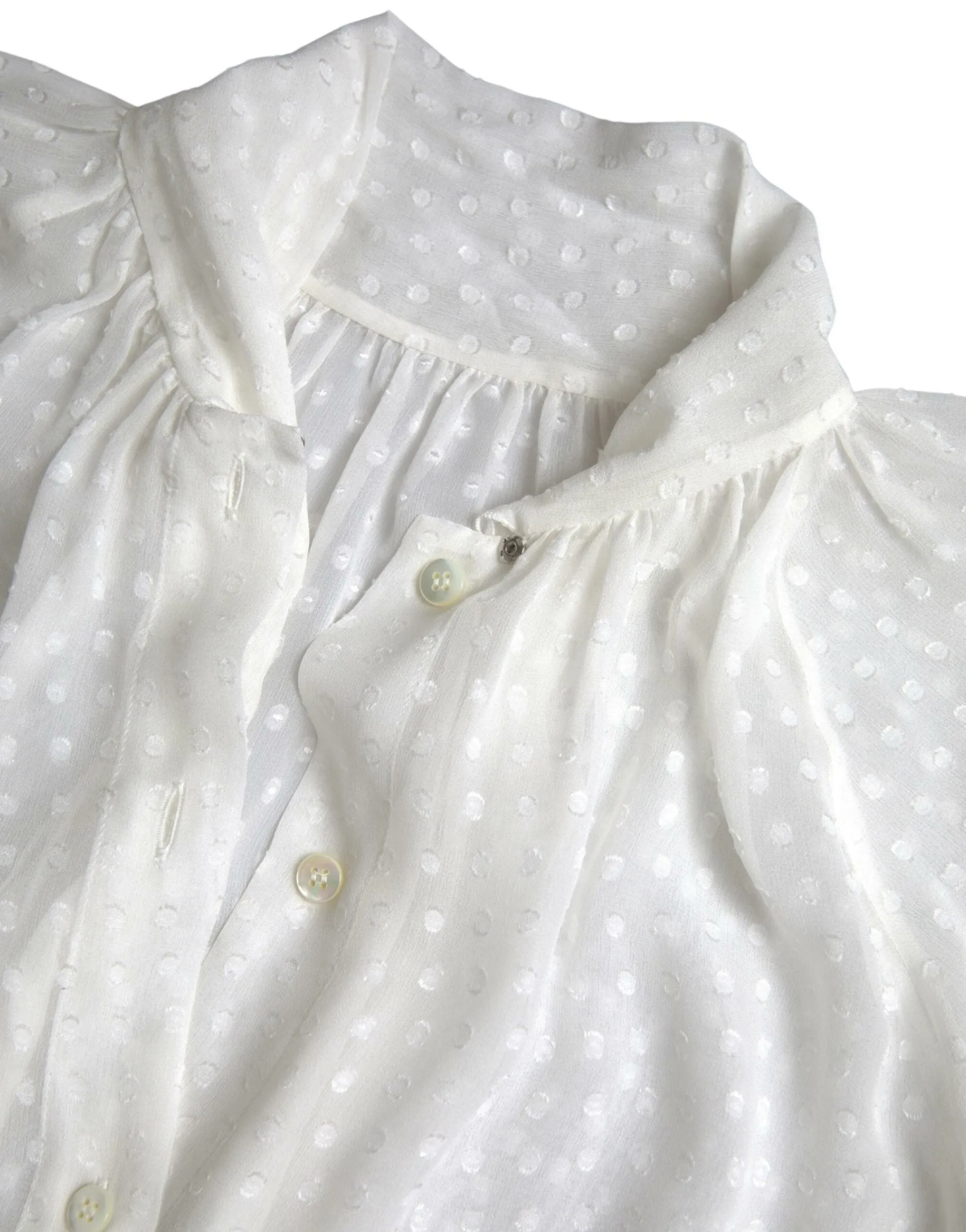 White Silk Sheer Tied Neck Polka Dots Blouse sold by Lord & Taylor product image thumbnail 5