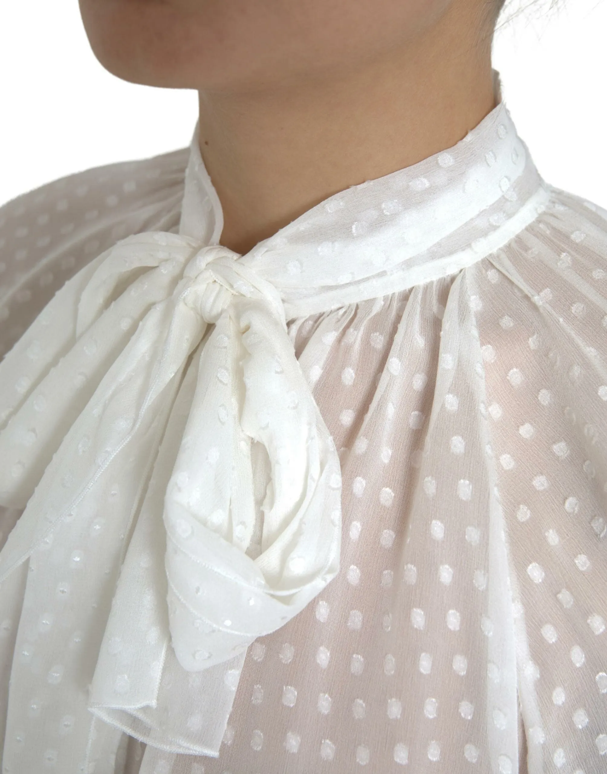 White Silk Sheer Tied Neck Polka Dots Blouse sold by Lord & Taylor product image thumbnail 2