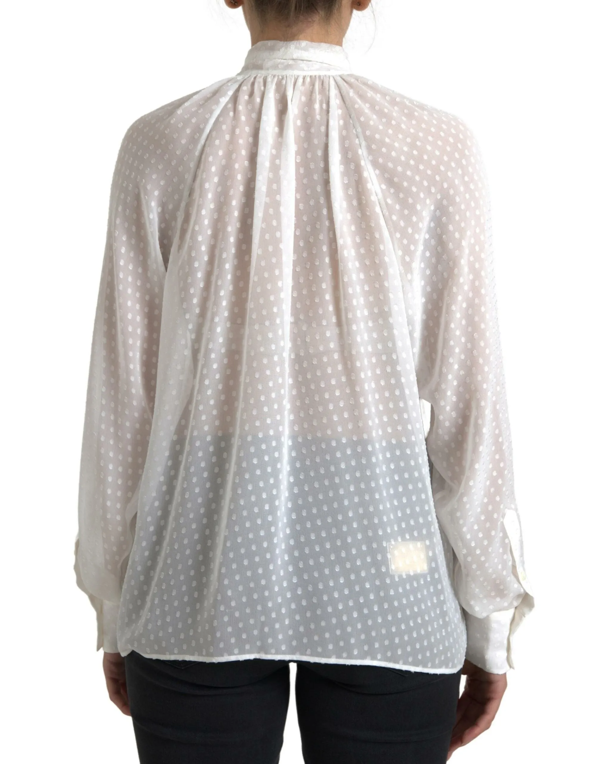 White Silk Sheer Tied Neck Polka Dots Blouse sold by Lord & Taylor product image thumbnail 4