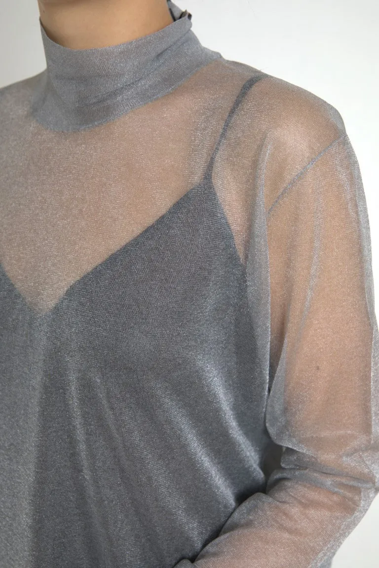 Gray Mesh Turtleneck Long Sleeve Blouse Top sold by Lord & Taylor product image thumbnail 5
