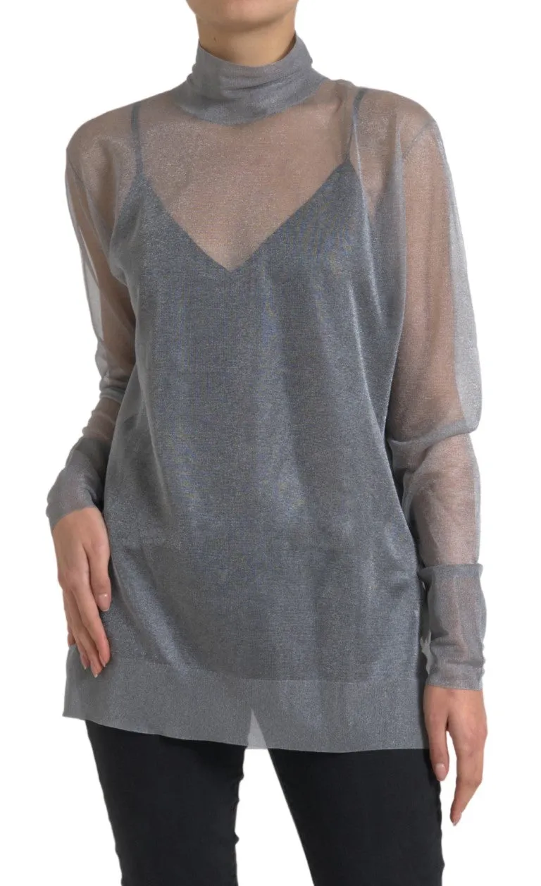Gray Mesh Turtleneck Long Sleeve Blouse Top sold by Lord & Taylor product image thumbnail 2