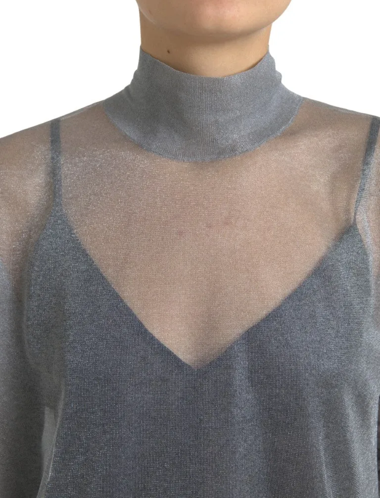 Gray Mesh Turtleneck Long Sleeve Blouse Top sold by Lord & Taylor product image thumbnail 4