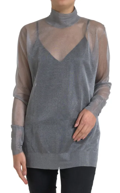 Gray Mesh Turtleneck Long Sleeve Blouse Top sold by Lord & Taylor