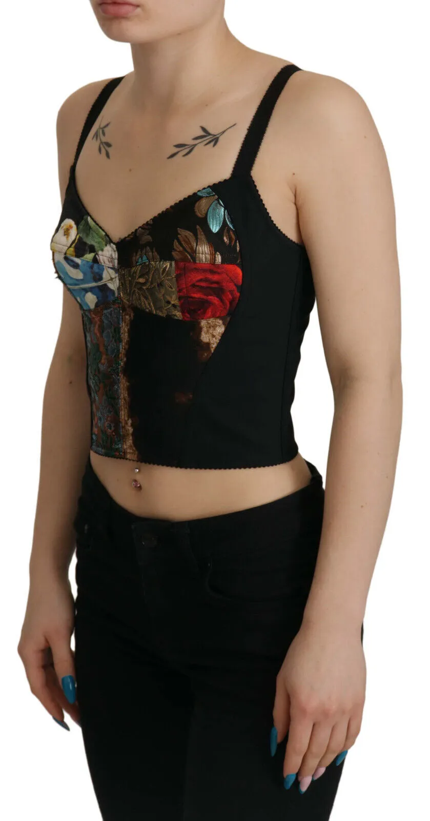 Black Patchwork Sicily Blouse Corset Cropped Top sold by Lord & Taylor product image thumbnail 2