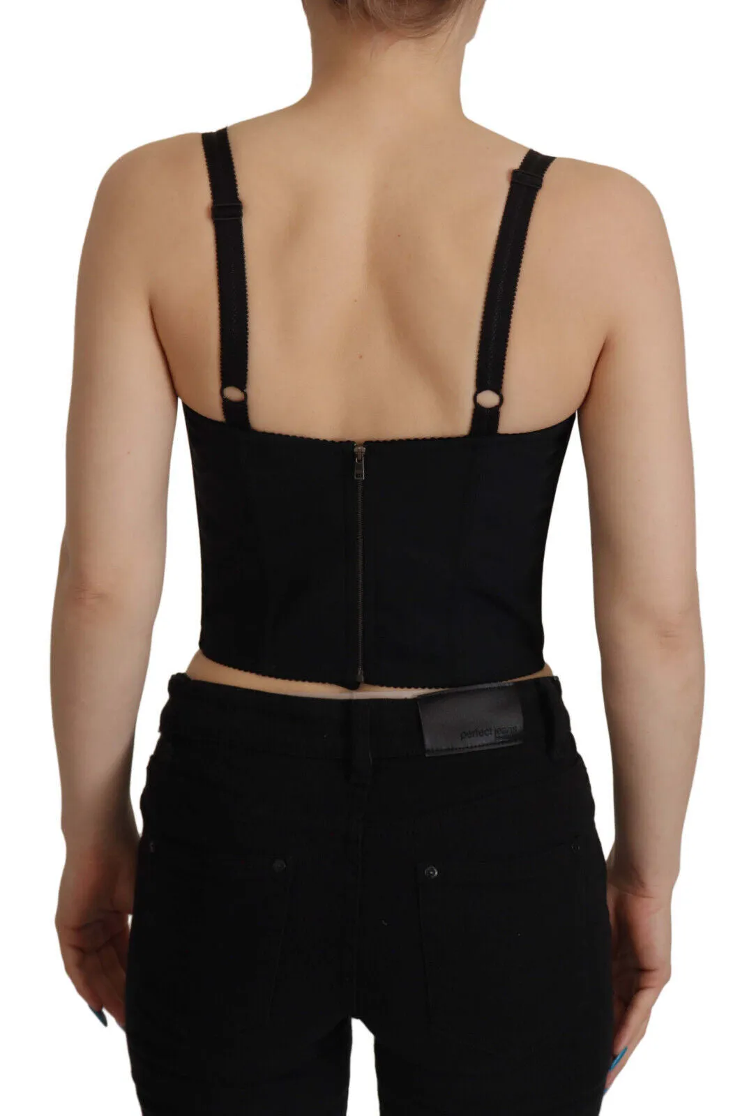 Black Patchwork Sicily Blouse Corset Cropped Top sold by Lord & Taylor product image thumbnail 3