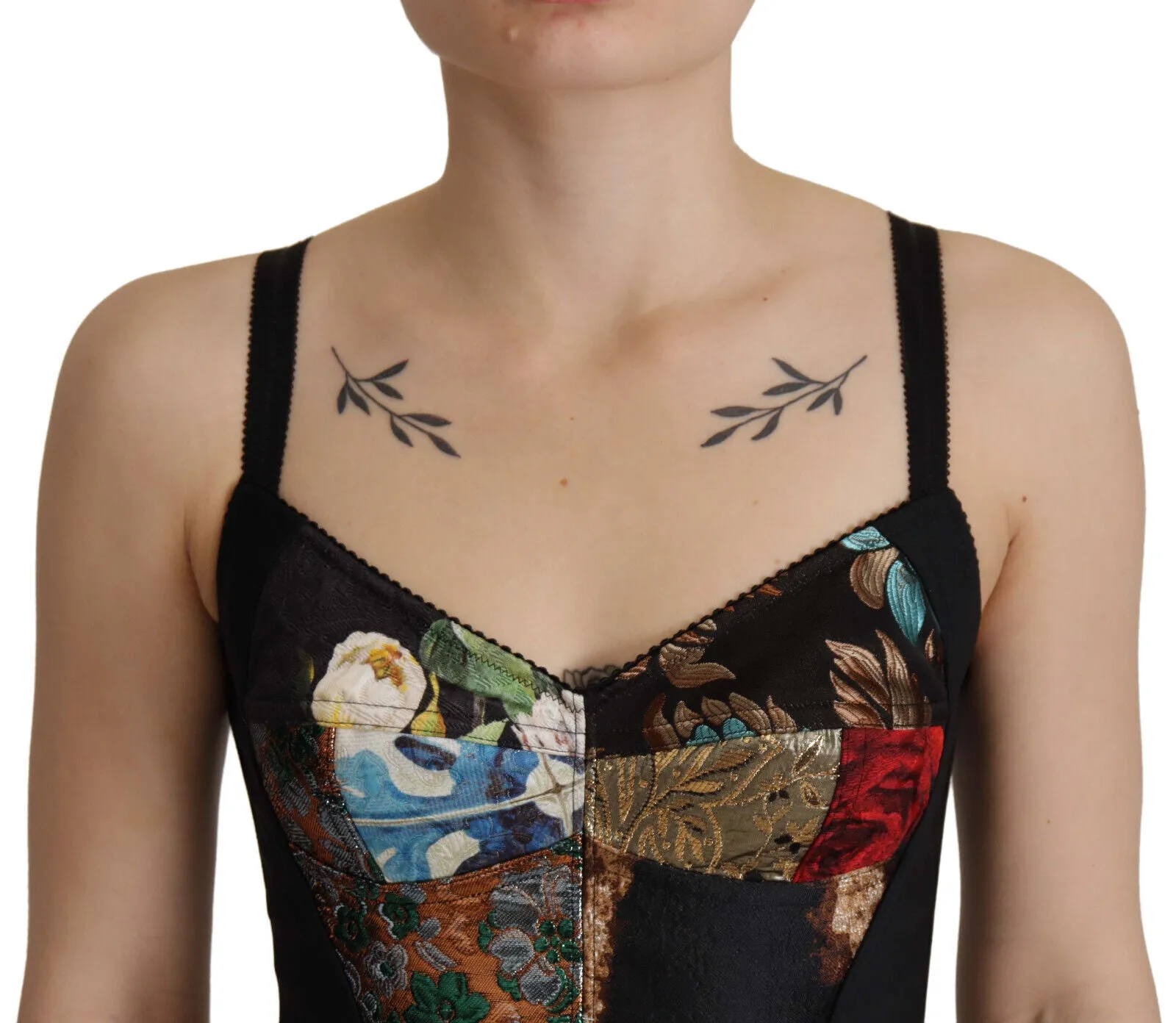 Black Patchwork Sicily Blouse Corset Cropped Top sold by Lord & Taylor product image thumbnail 4