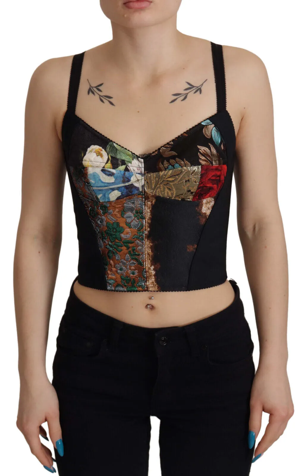 Black Patchwork Sicily Blouse Corset Cropped Top sold by Lord & Taylor