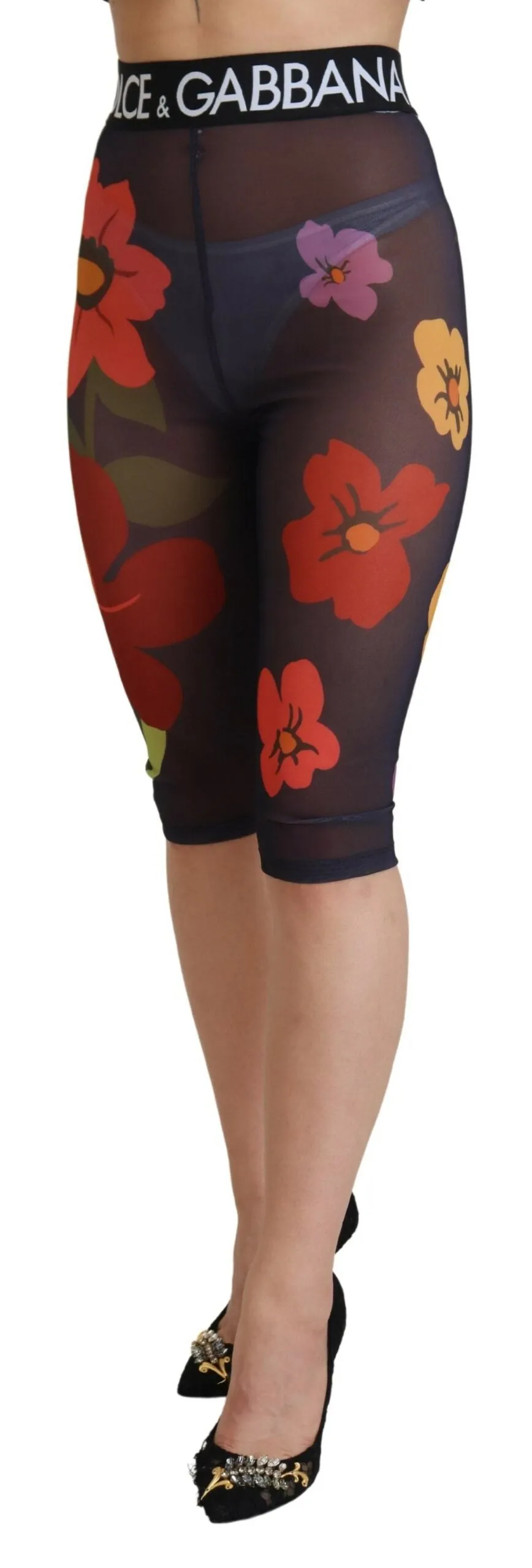Black Floral Leggings Stretch Waist Pants sold by Lord & Taylor product image thumbnail 2