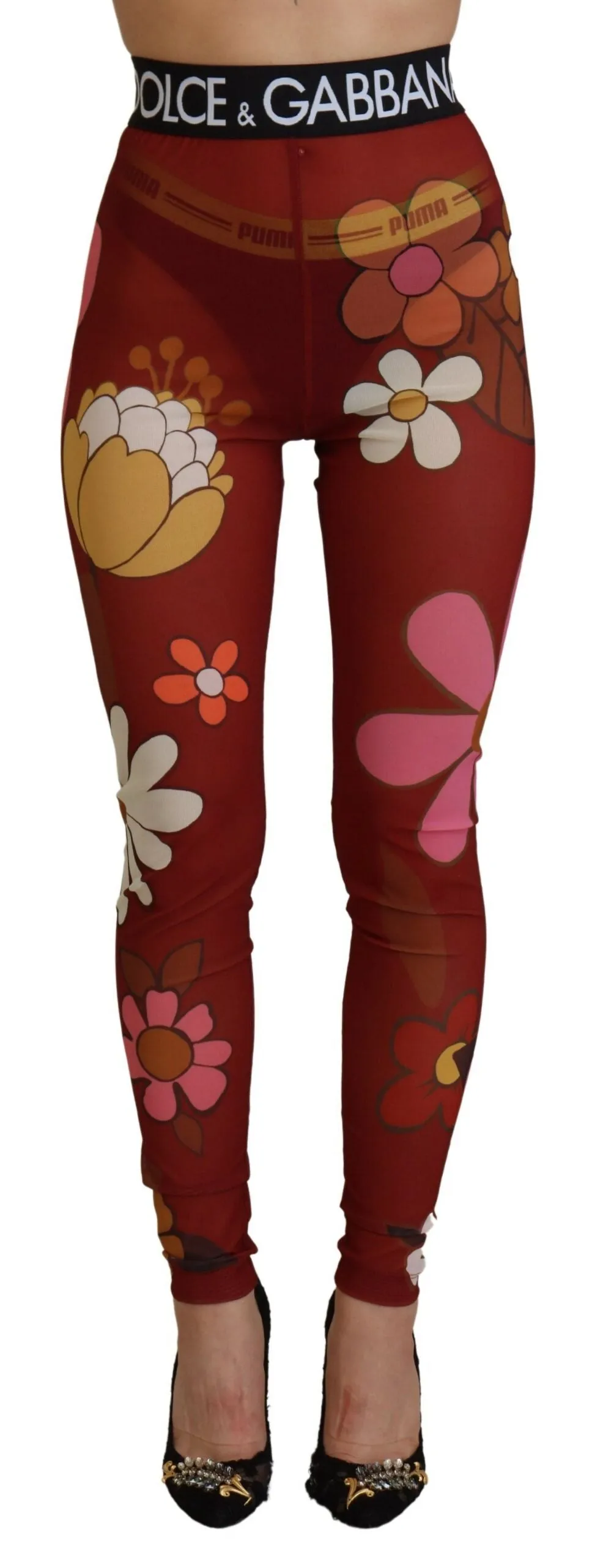 Red Floral Leggings Stretch Waist Pants sold by Lord & Taylor