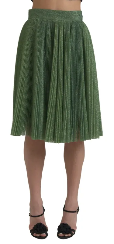 Metallic Green High Waist A-line Pleated Skirt sold by Lord & Taylor