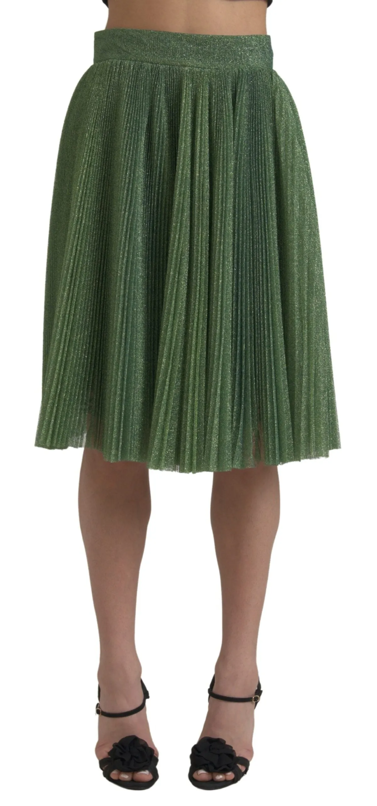 Metallic Green High Waist A-line Pleated Skirt sold by Lord & Taylor