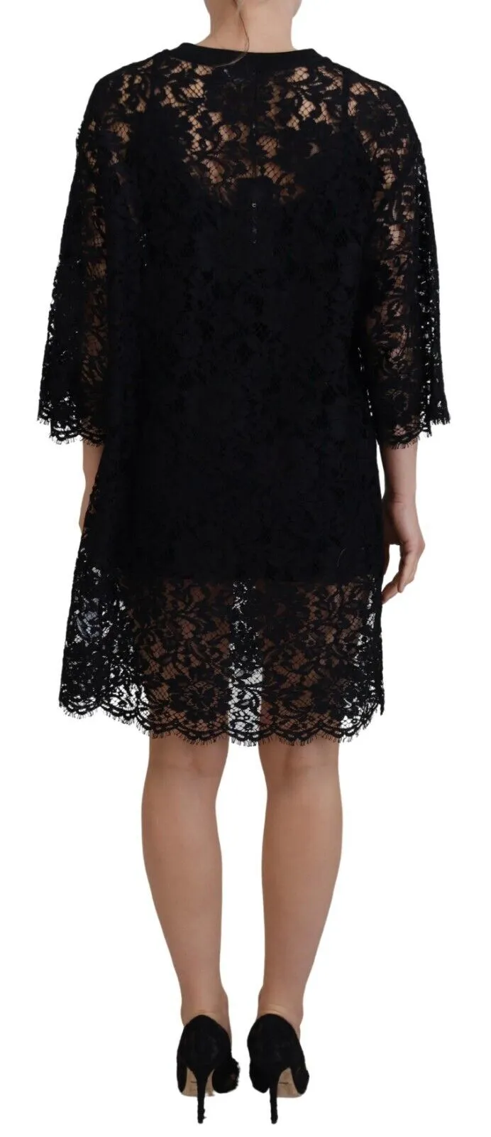 Black Floral Lace Cotton Shift Mini Dress sold by Lord & Taylor product image thumbnail 3