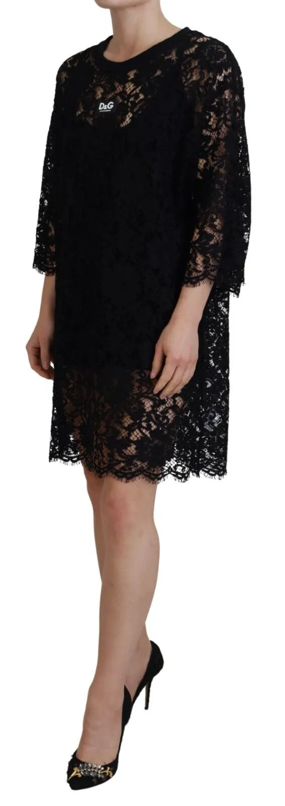 Black Floral Lace Cotton Shift Mini Dress sold by Lord & Taylor product image thumbnail 2