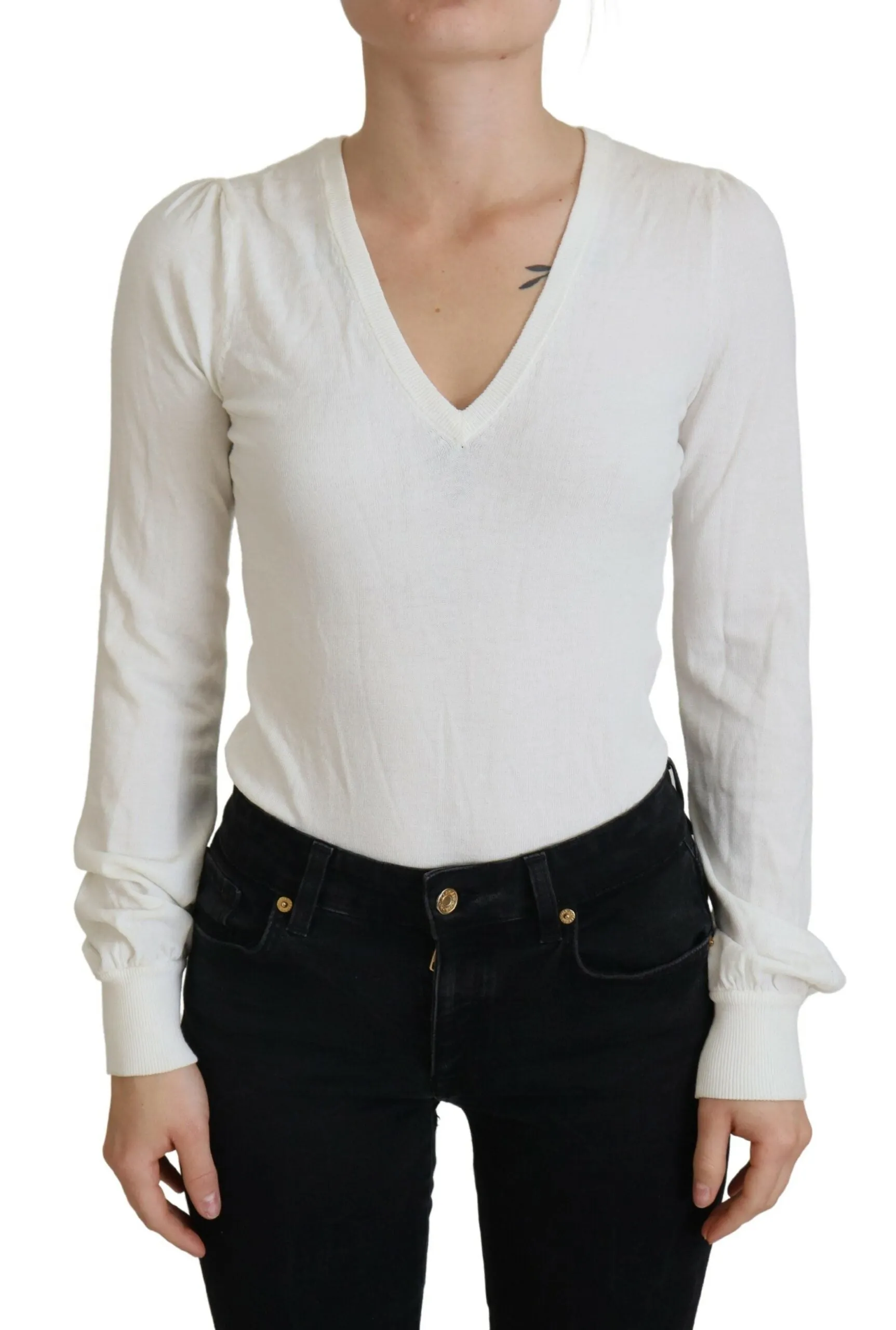 Ivory V-Neck Long Sleeves Women Blouse Top sold by Lord & Taylor