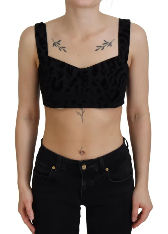 Black Leopard Cropped Bustier Corset Bra Top sold by Lord & Taylor