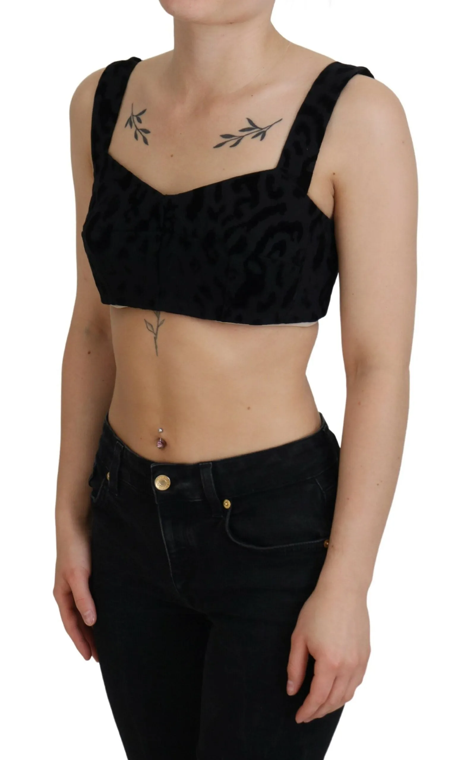 Black Leopard Cropped Bustier Corset Bra Top sold by Lord & Taylor product image thumbnail 2