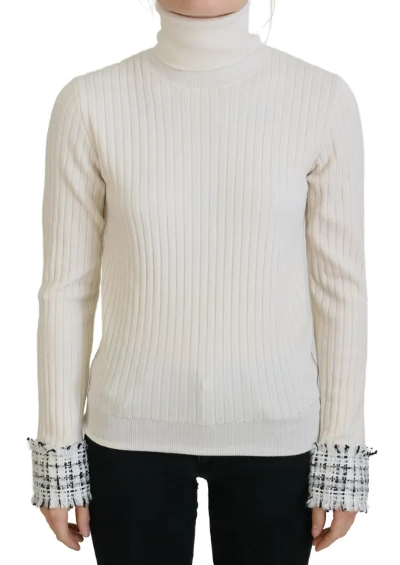 Ivory Turtleneck Distressed Cuff Pullover Sweater sold by Lord & Taylor