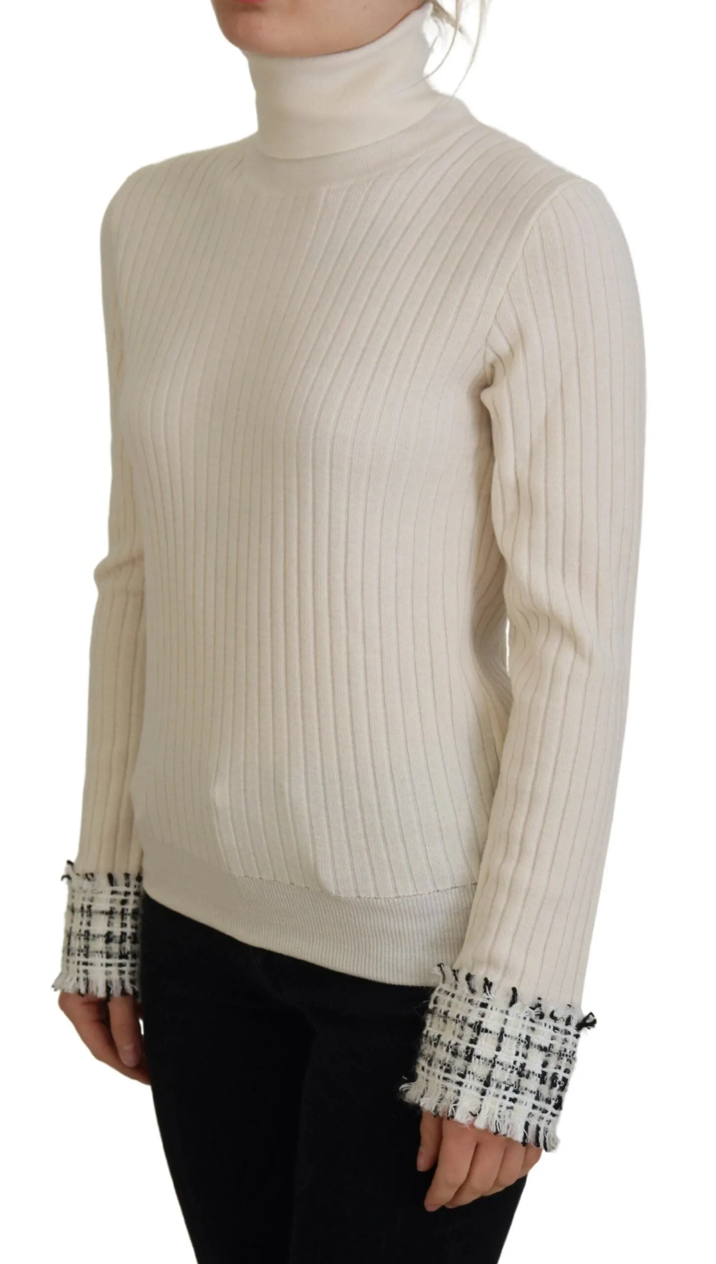 Ivory Turtleneck Distressed Cuff Pullover Sweater sold by Lord & Taylor product image thumbnail 2