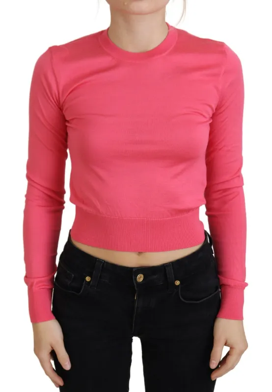 Pink Silk Cropped Crewneck Pullover Sweater sold by Lord & Taylor