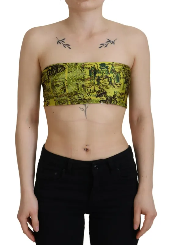 Yellow Graphic Print Nylon Strapless Cropped Top sold by Lord & Taylor