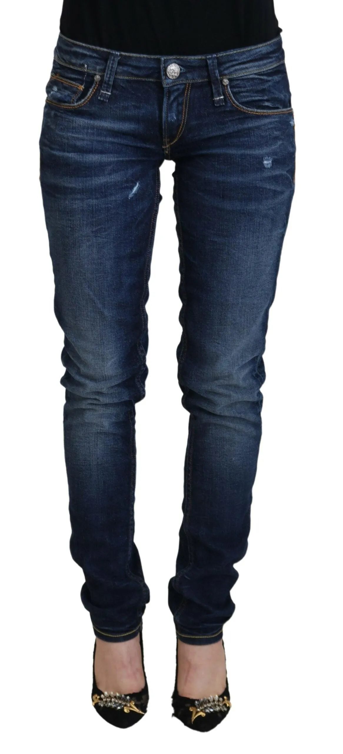 Blue Washed Cotton Low Waist Women Casual Jeans sold by Lord & Taylor