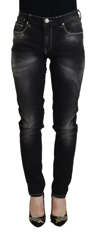 Black Washed Mid Waist Tapered Women Casual Denim Jeans made by Lord & Taylor