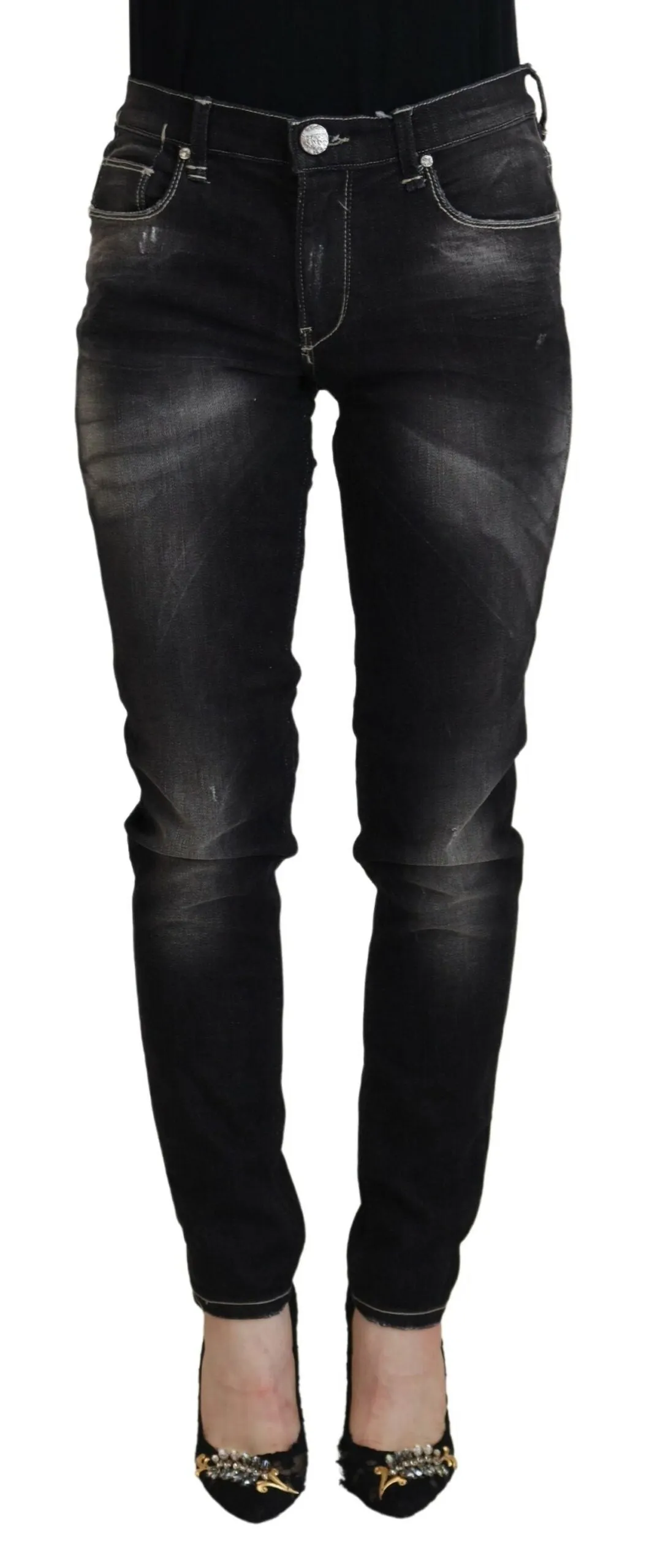 Black Washed Mid Waist Tapered Women Casual Denim Jeans sold by Lord & Taylor