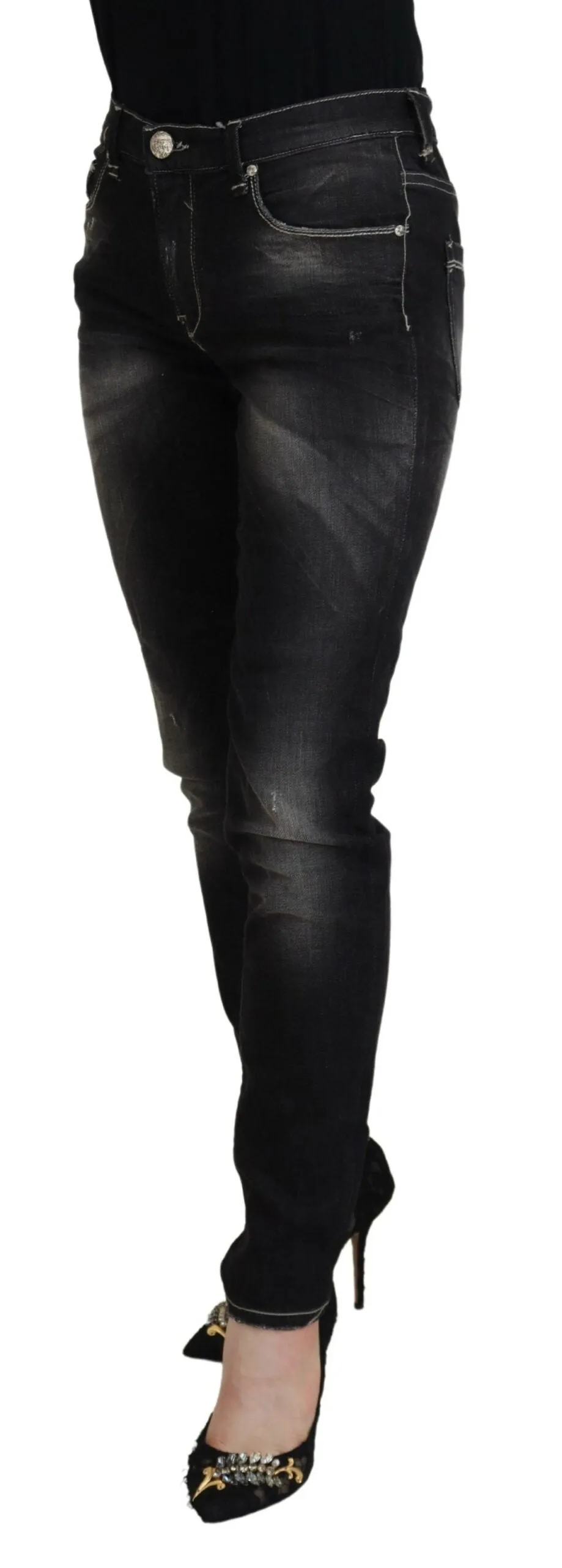 Black Washed Mid Waist Tapered Women Casual Denim Jeans sold by Lord & Taylor product image thumbnail 2