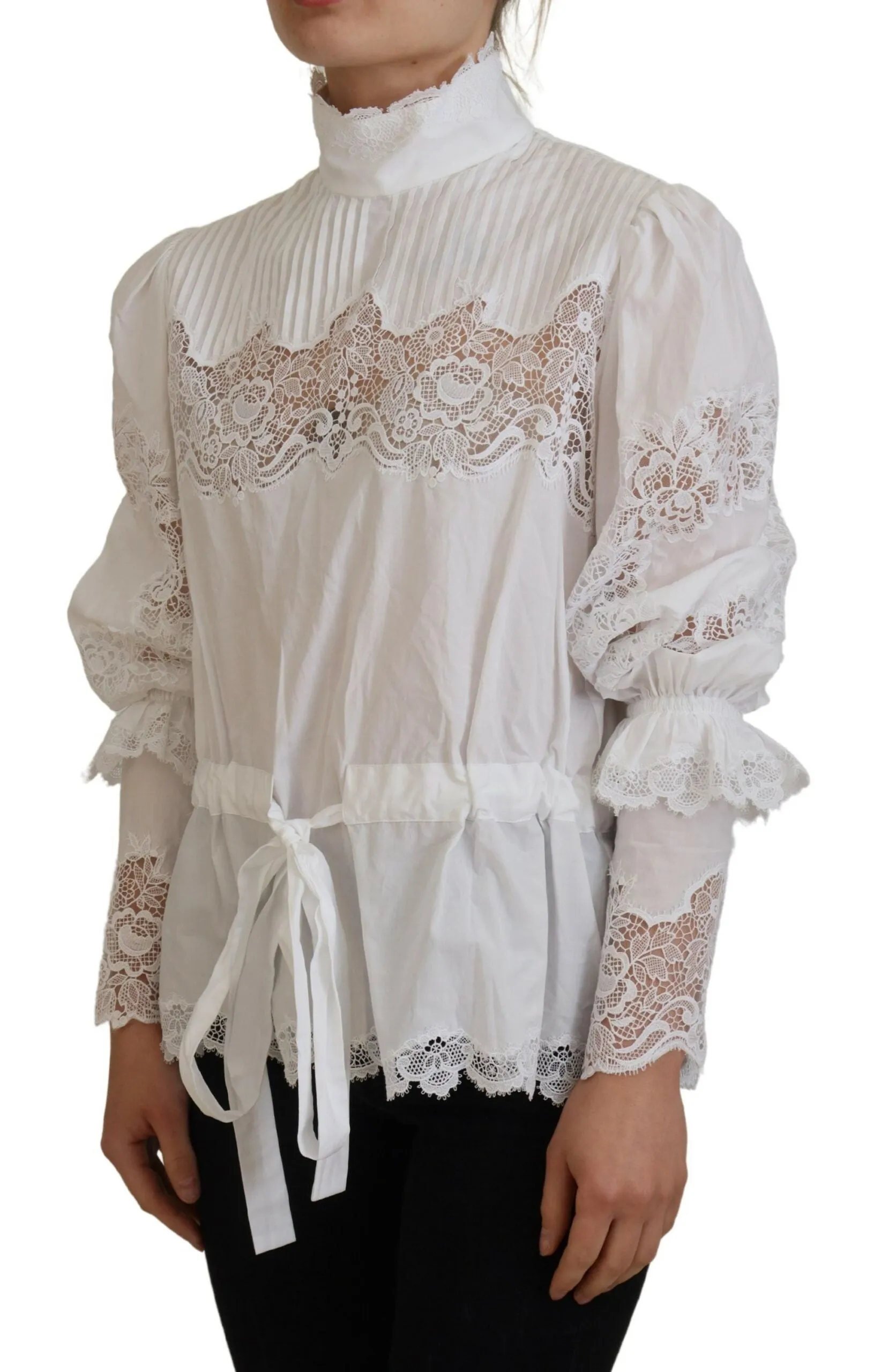 White Cotton Lace Trim Turtle Neck Blouse Top sold by Lord & Taylor product image thumbnail 2