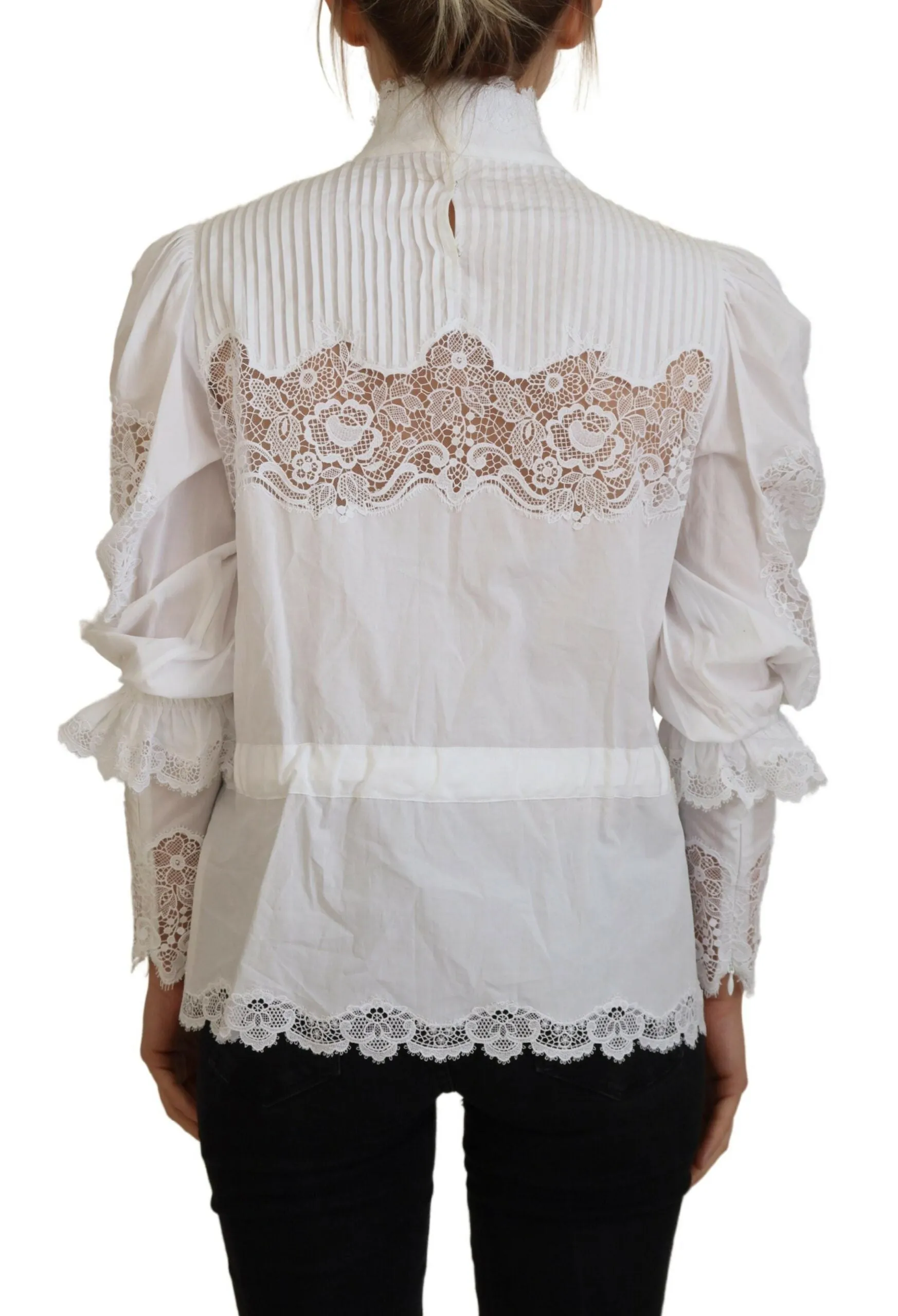 White Cotton Lace Trim Turtle Neck Blouse Top sold by Lord & Taylor product image thumbnail 3