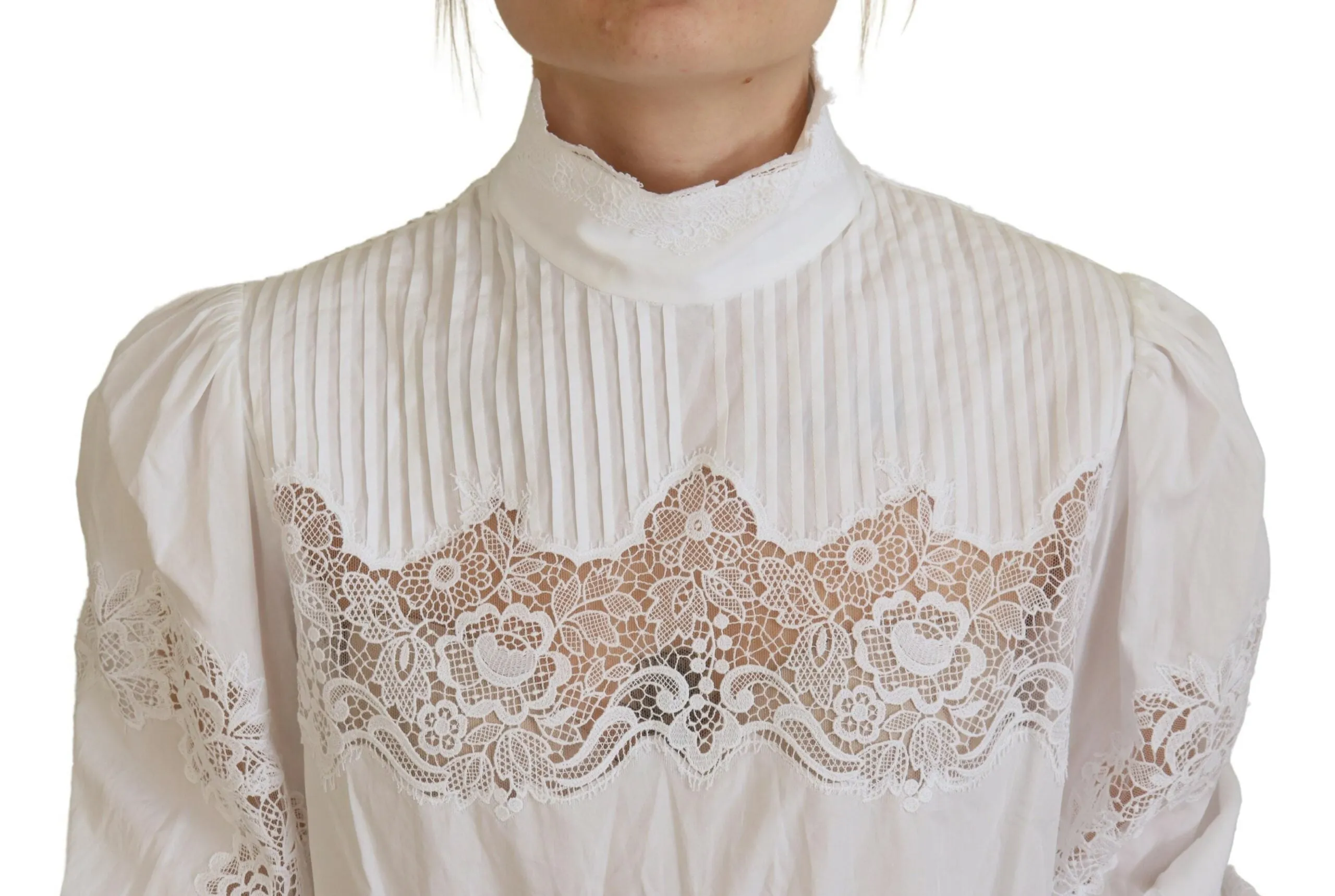 White Cotton Lace Trim Turtle Neck Blouse Top sold by Lord & Taylor product image thumbnail 4