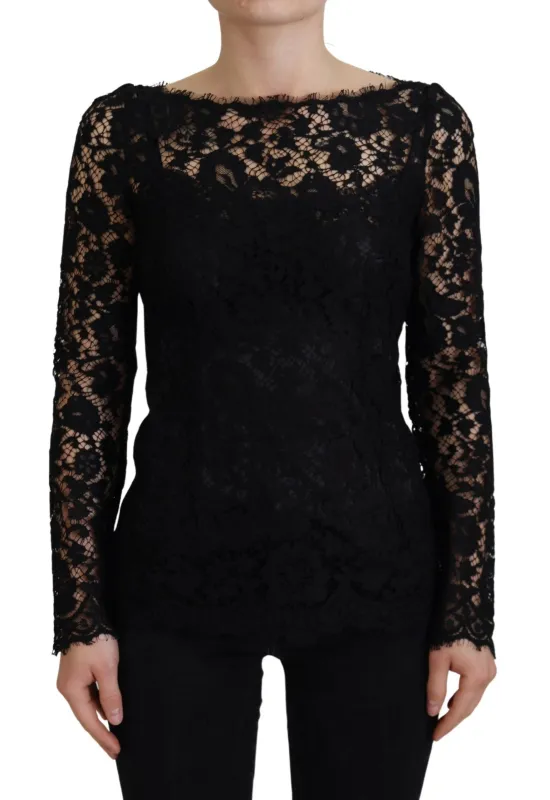Black Cotton Lace Trim Long Sleeves Top sold by Lord & Taylor