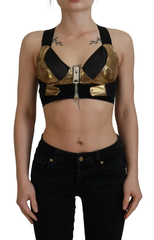 Black Gold Sleeveless Cropped Bustier Top sold by Lord & Taylor