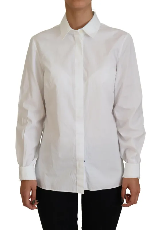 White Cotton Collared Long Sleeves Formal Top sold by Lord & Taylor