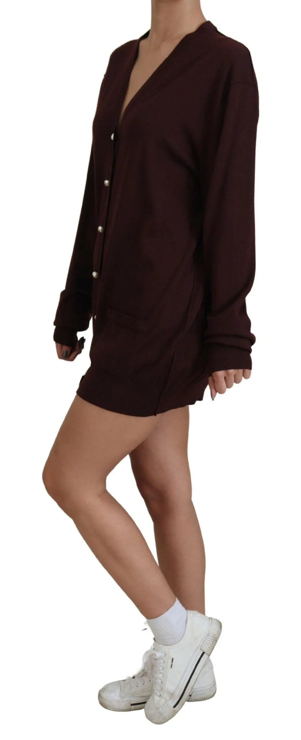 Maroon Wool Knit Deep V-neck Cardigan Sweater sold by Lord & Taylor product image thumbnail 2