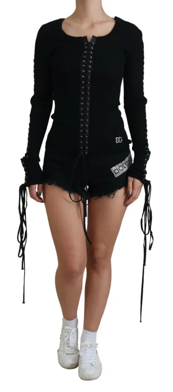 Black Wool Knitted Tie Up Slim Fit Sweater sold by Lord & Taylor