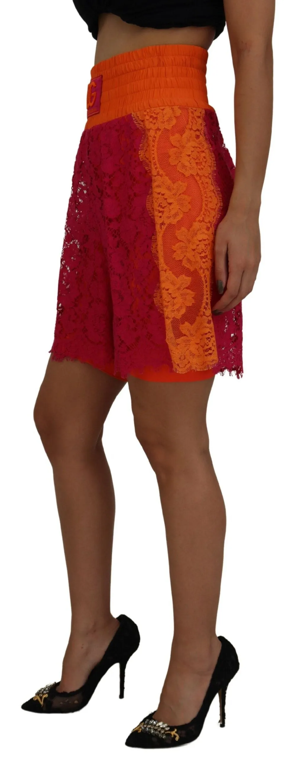 Pink Orange Lace Cotton High Waist Shorts sold by Lord & Taylor product image thumbnail 2
