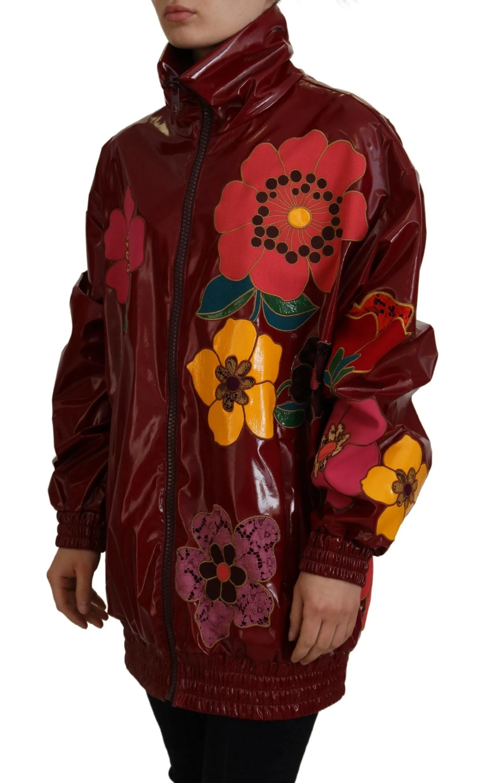 Maroon Floral Full Zip Polyester Women Jacket sold by Lord & Taylor product image thumbnail 2