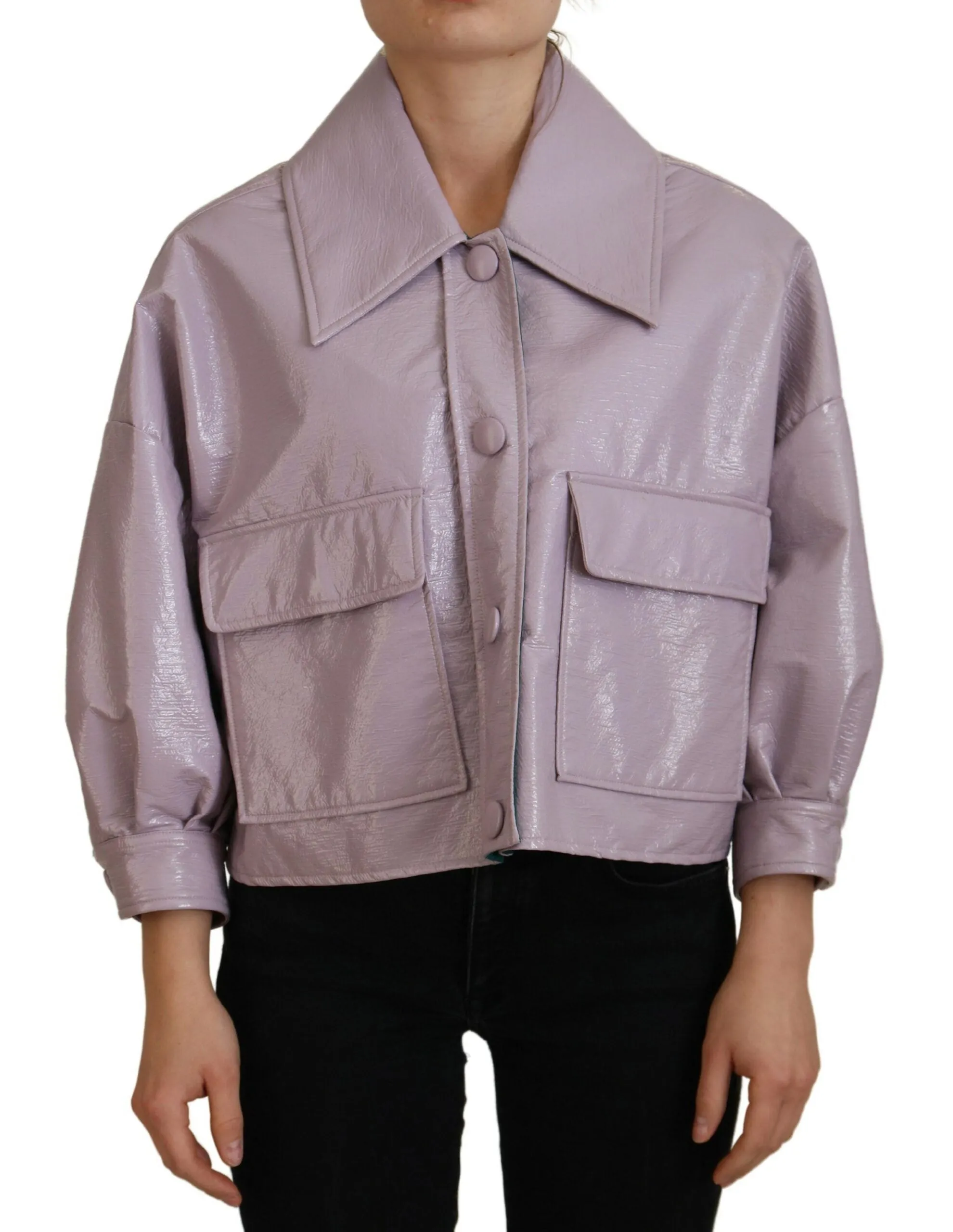 Purple Cotton Button Down Cropped Jacket sold by Lord & Taylor