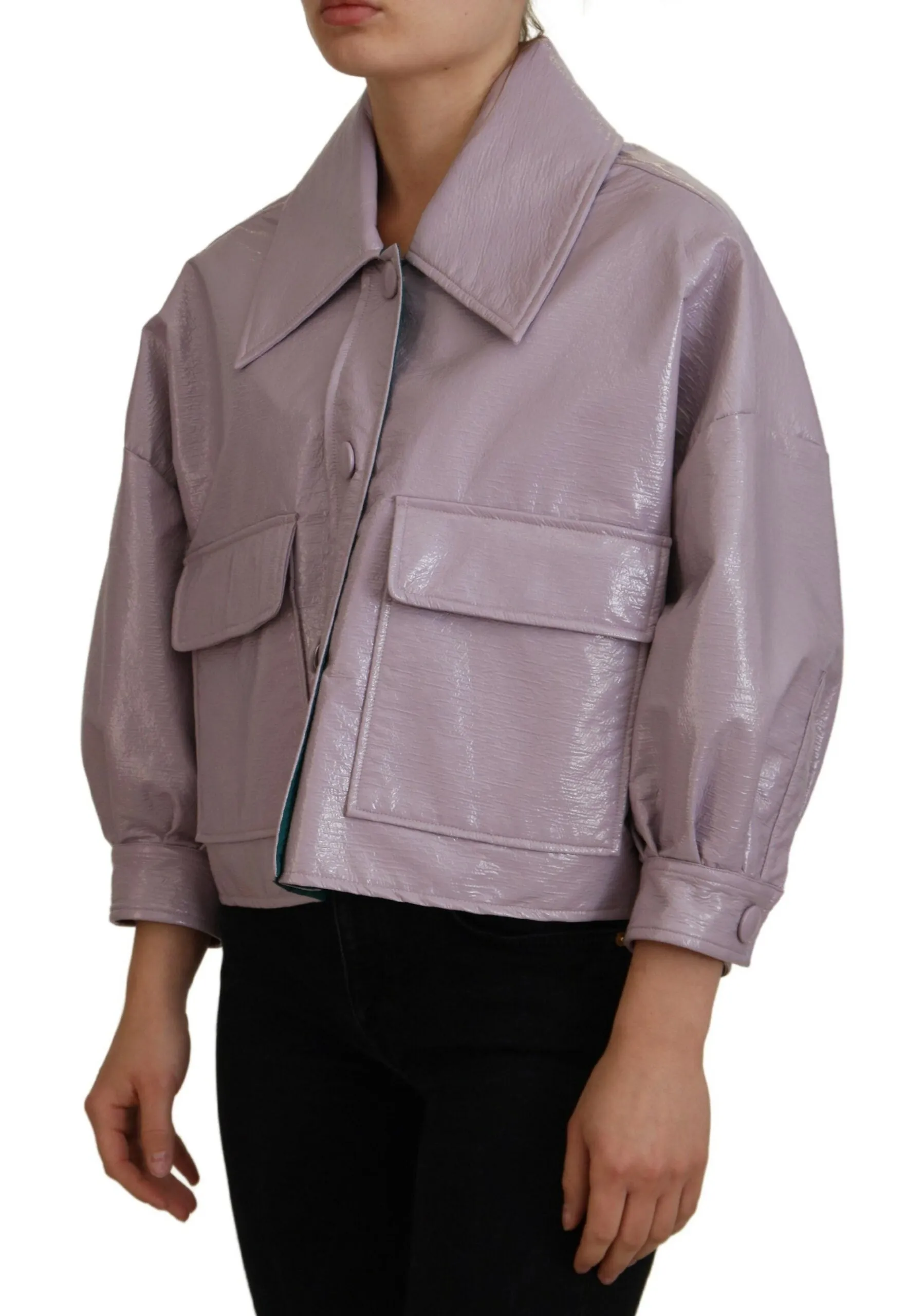 Purple Cotton Button Down Cropped Jacket sold by Lord & Taylor product image thumbnail 2