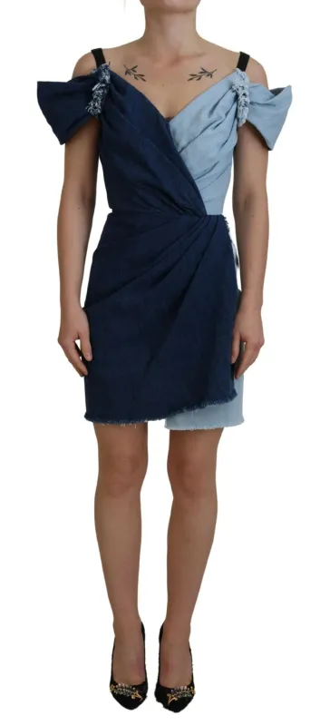 Two Tone Blue Patchwork Denim Mini Dress sold by Lord & Taylor