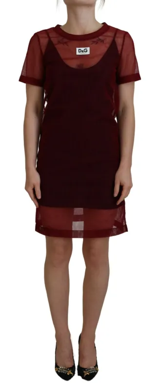 Maroon Nylon Two Layer Shift Mini Dress sold by Lord & Taylor